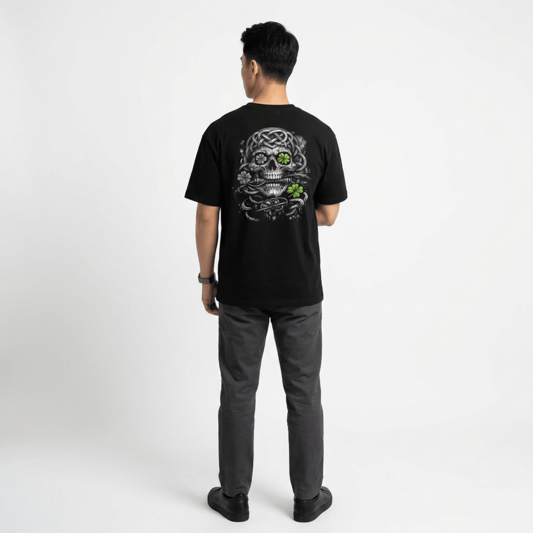 Lucky Clover Threads Men's Streetwear Graphic Tee - Irish Celtic Skull - Premium Cotton - Lucky Clover Threads