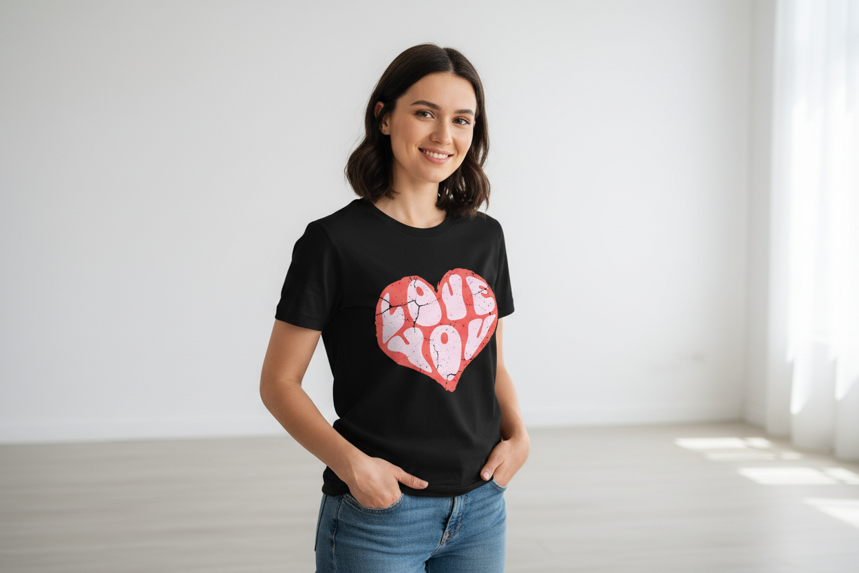 Love You Heart Tee on Black