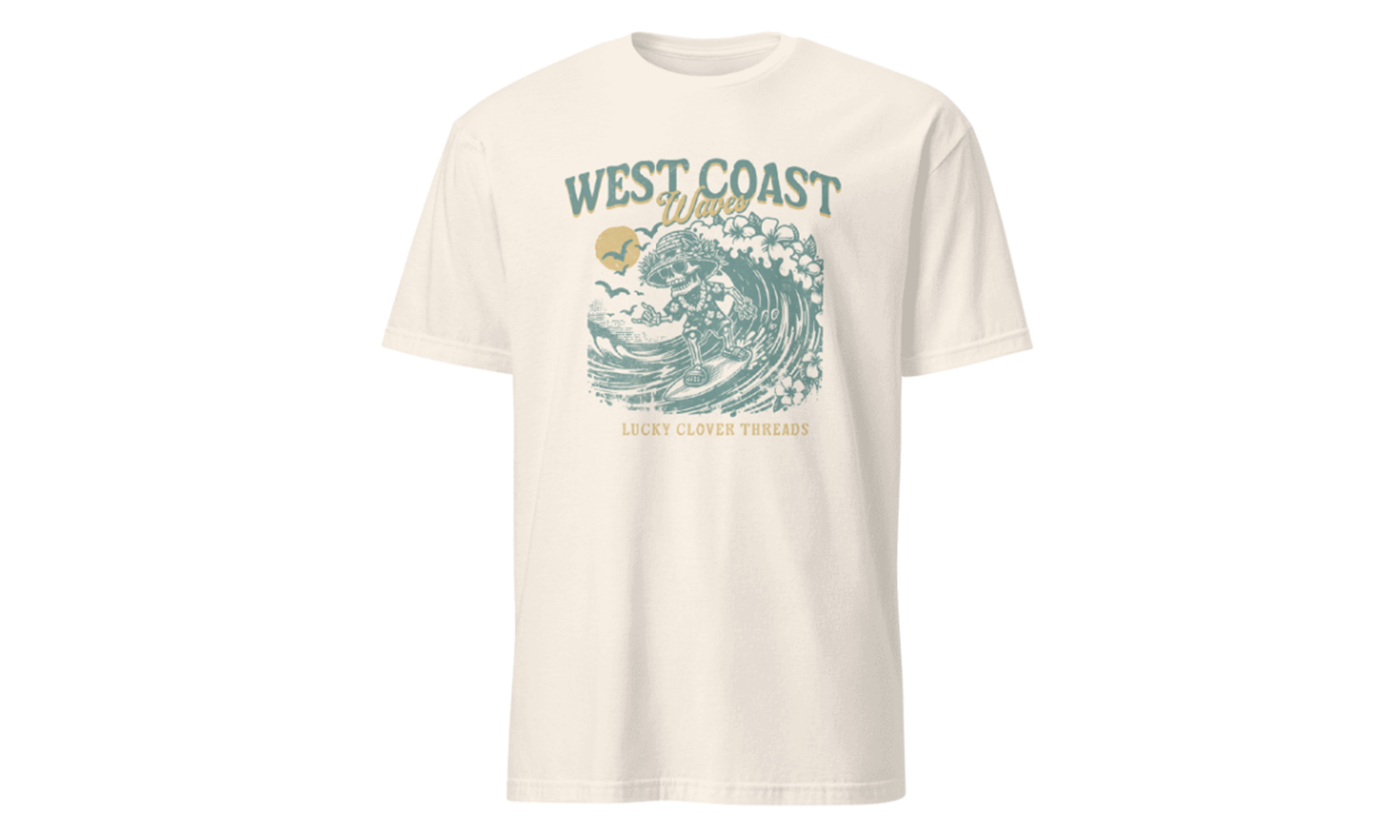 White t-shirt with 'West Coast' graphic design on a white background