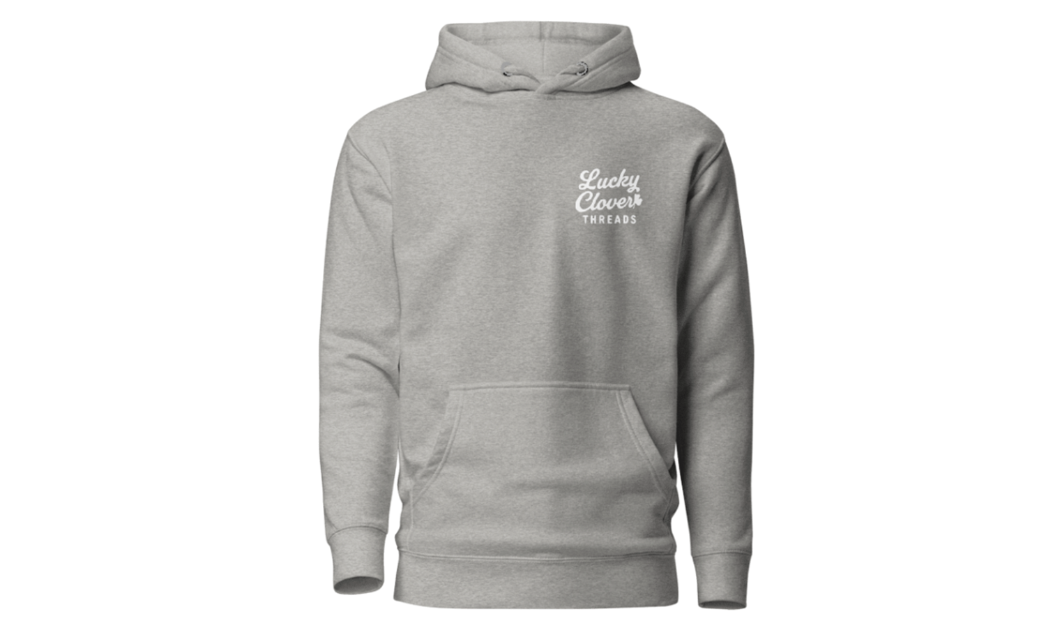 Gray hoodie with a logo on the chest against a white background