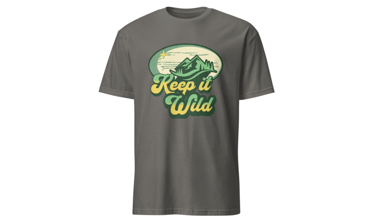 Gray t-shirt with 'Keep it Wild' graphic design on a white background
